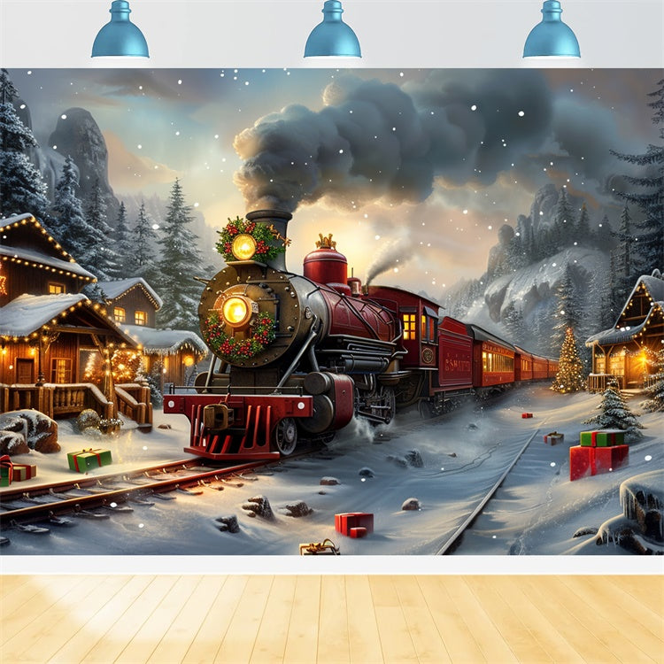 Vintage Christmas Express Through Snowy Village Backdrop UK BRP9-111