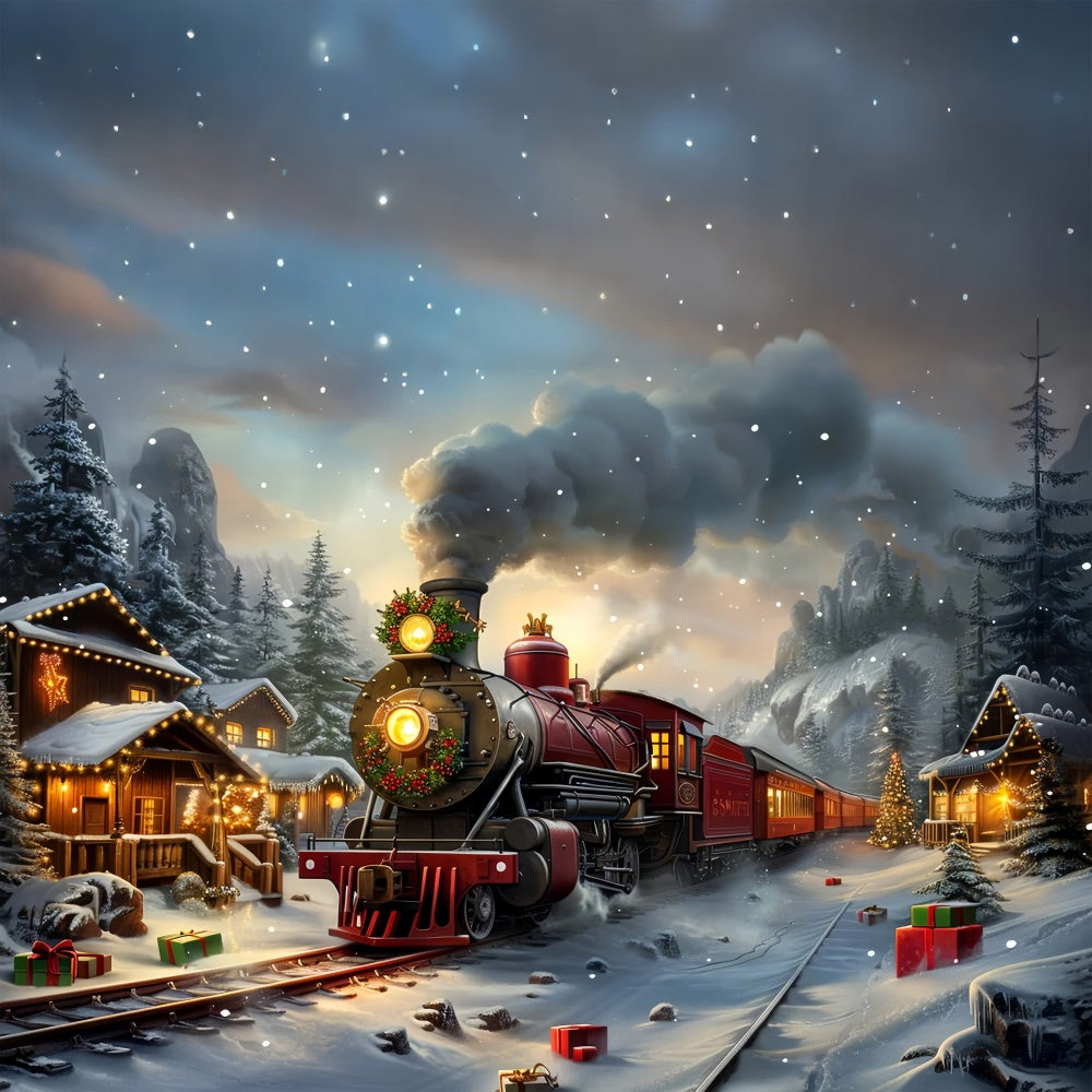 Vintage Christmas Express Through Snowy Village Backdrop UK BRP9-111