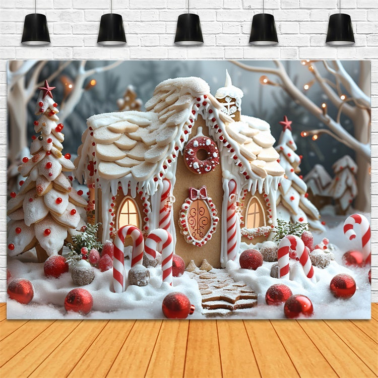 Candy Cane Christmas Village with Gingerbread House Backdrop BRP9-112