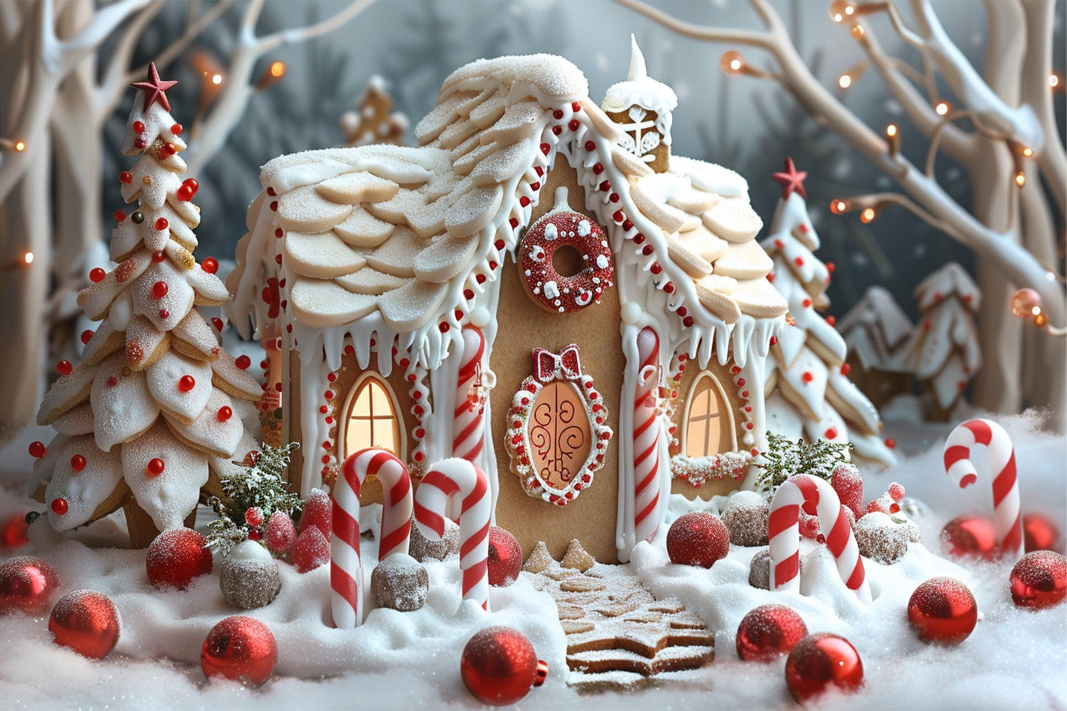 Candy Cane Christmas Village with Gingerbread House Backdrop BRP9-112