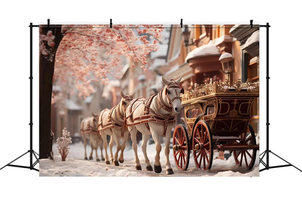 Regal Carriage Ride through Snowy Streets Backdrop UK BRP9-120