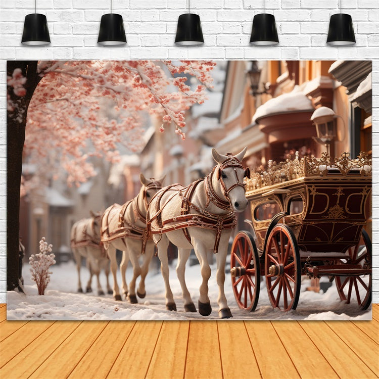 Regal Carriage Ride through Snowy Streets Backdrop BRP9-120