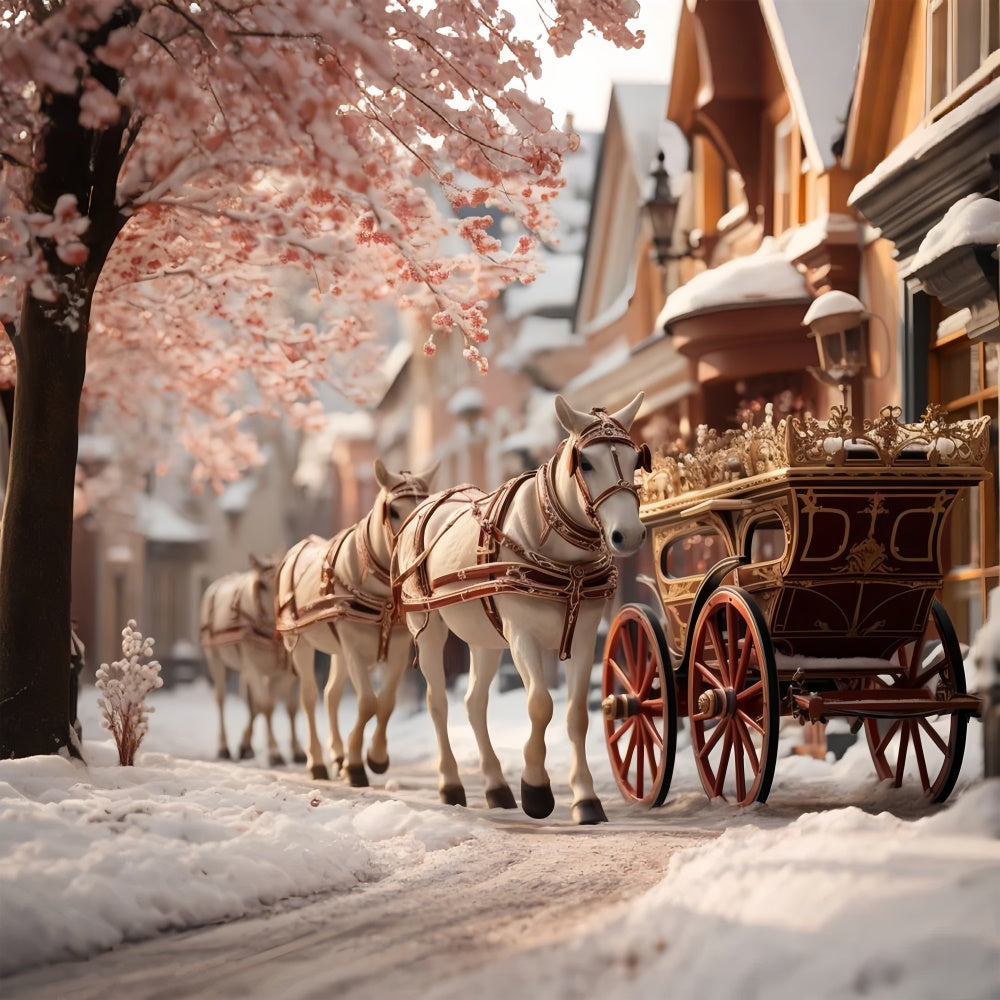 Regal Carriage Ride through Snowy Streets Backdrop UK BRP9-120