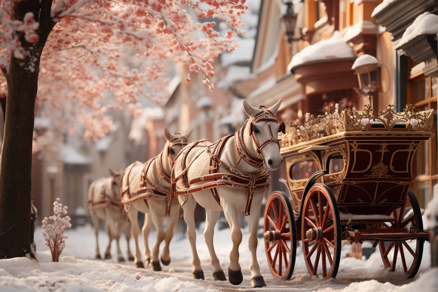 Regal Carriage Ride through Snowy Streets Backdrop UK BRP9-120