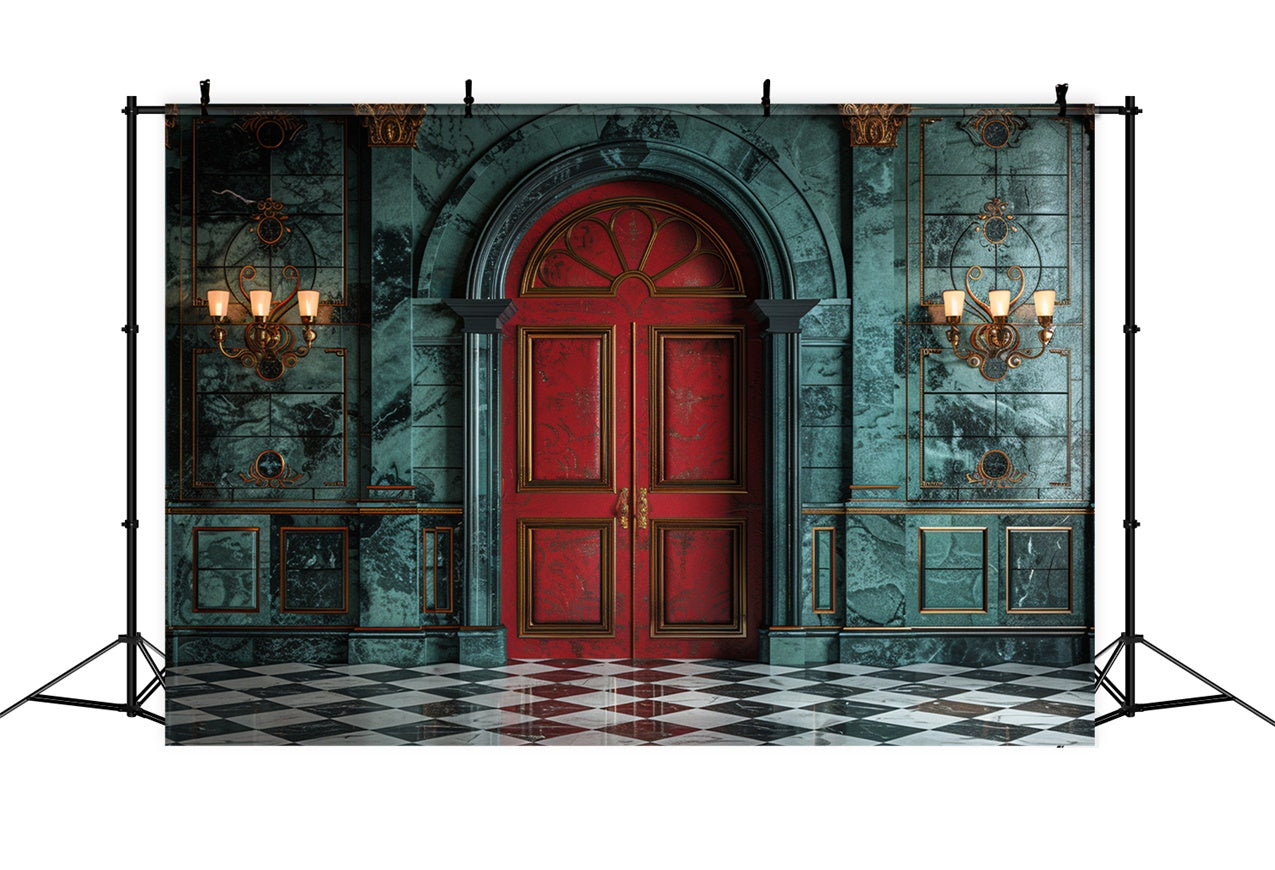 Royal Red Door and Opulent Marble Hallway Backdrop UK BRP9-123