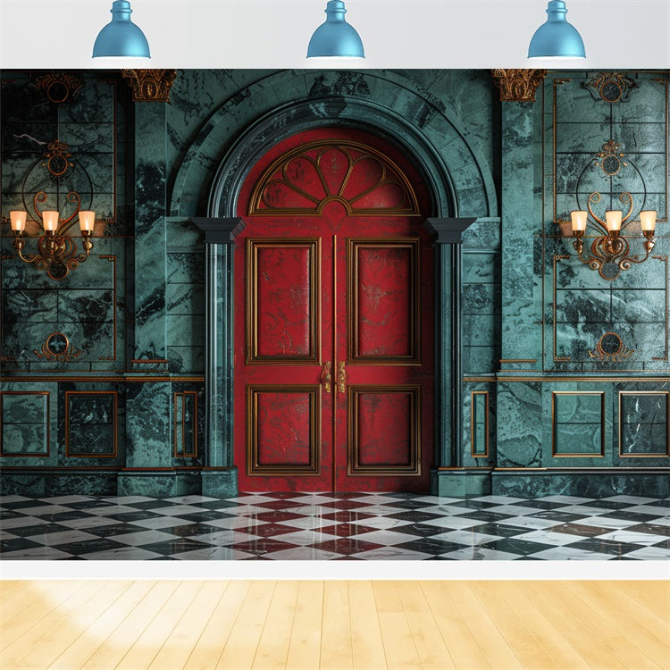 Royal Red Door and Opulent Marble Hallway Backdrop UK BRP9-123