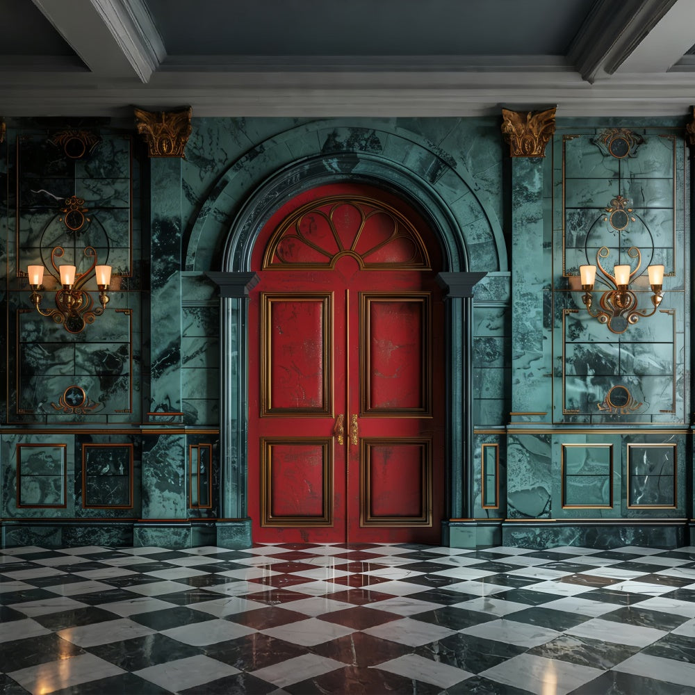 Royal Red Door and Opulent Marble Hallway Backdrop UK BRP9-123