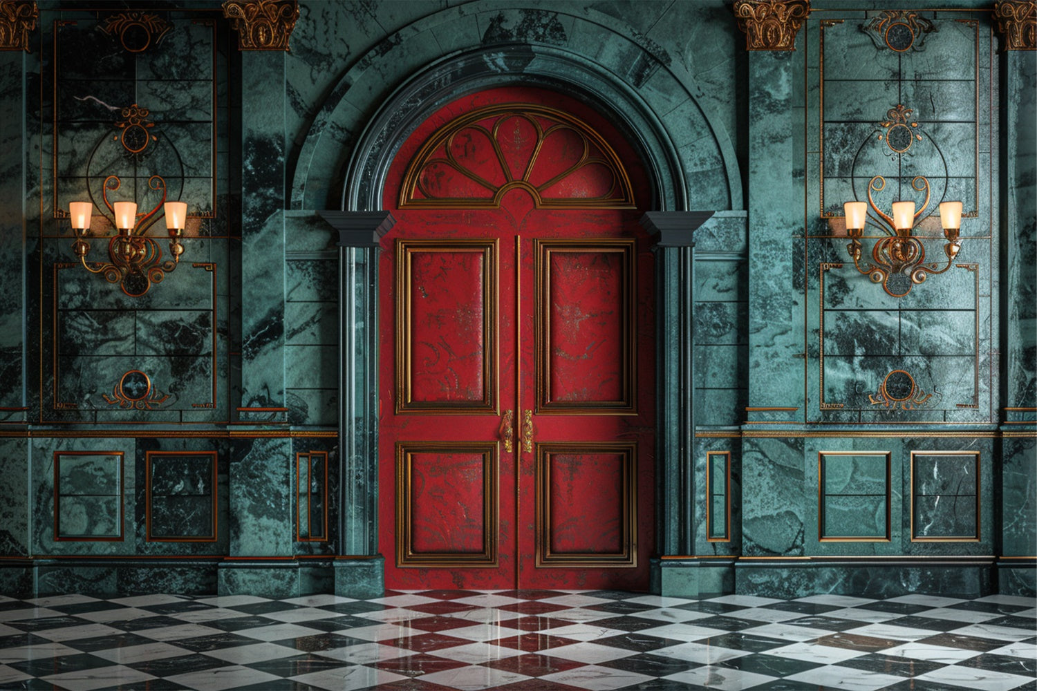 Royal Red Door and Opulent Marble Hallway Backdrop UK BRP9-123