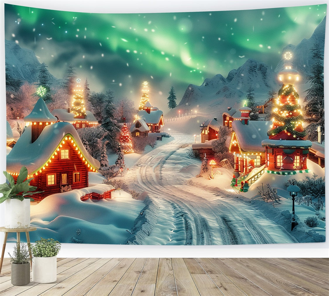 Aurora-Filled Christmas Eve at the Village Backdrop uk BRP9-125