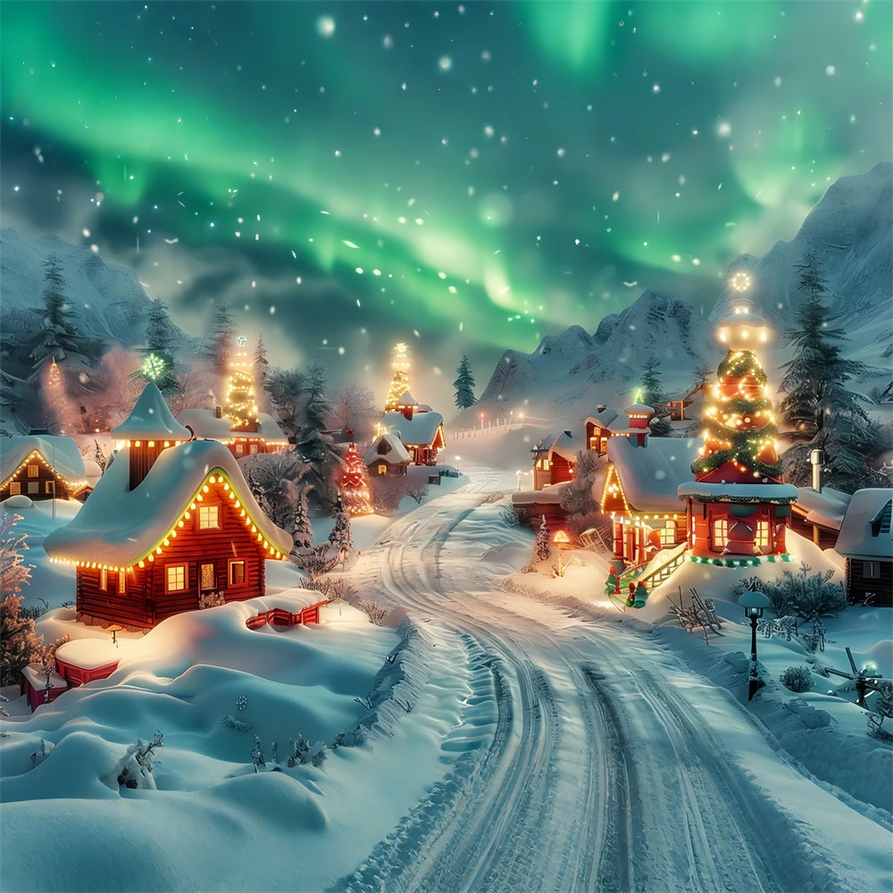 Aurora-Filled Christmas Eve at the Village Backdrop uk BRP9-125