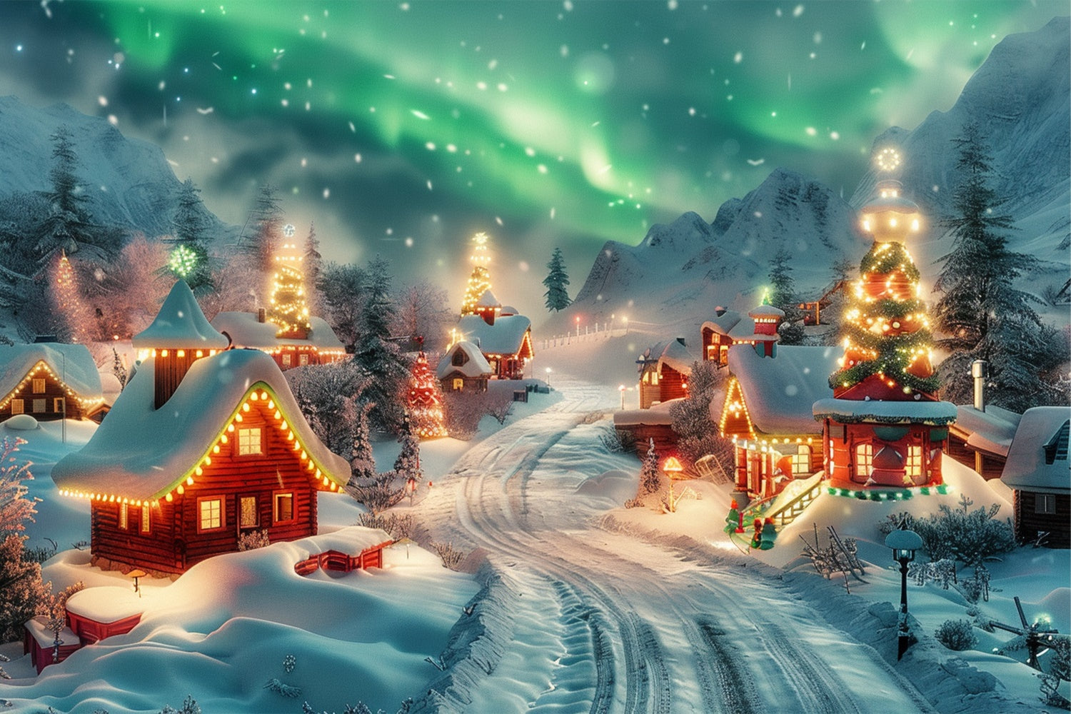 Aurora-Filled Christmas Eve at the Village Backdrop uk BRP9-125