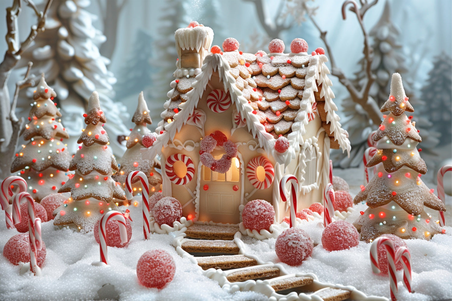 Sugary Snowy Candyland Christmas Village Backdrop UK BRP9-126