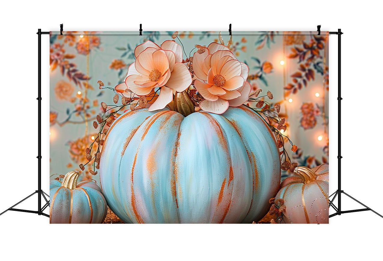 Floral Arrangement Pastel Blue Pumpkin Backdrop UK BRP9-127