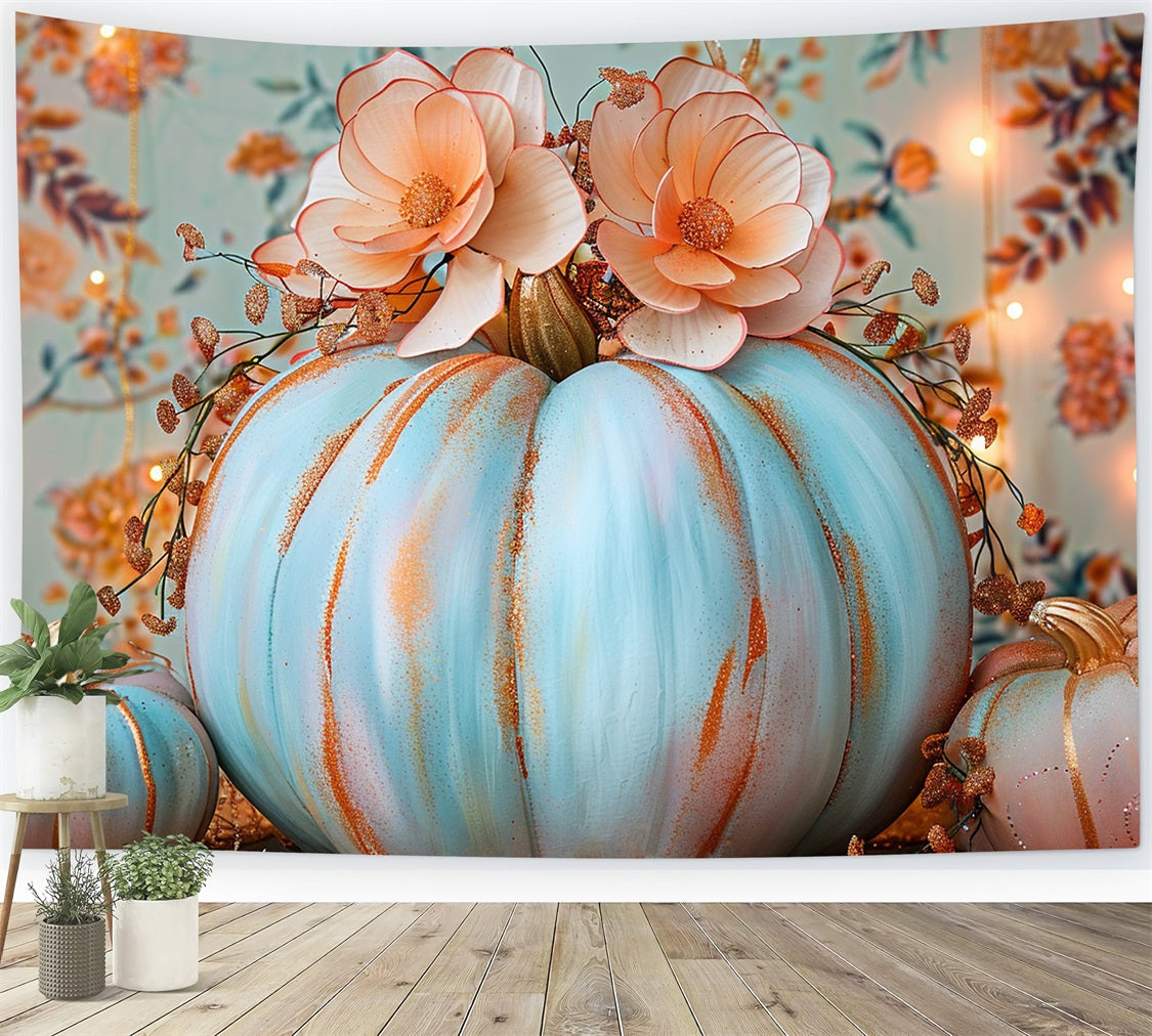 Floral Arrangement Pastel Blue Pumpkin Backdrop UK BRP9-127