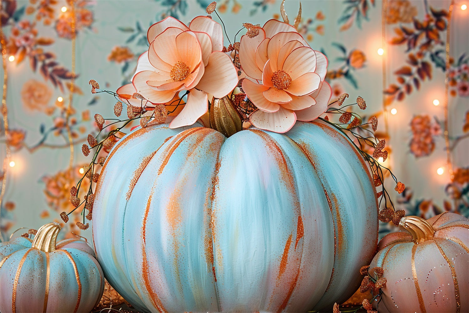 Floral Arrangement Pastel Blue Pumpkin Backdrop UK BRP9-127