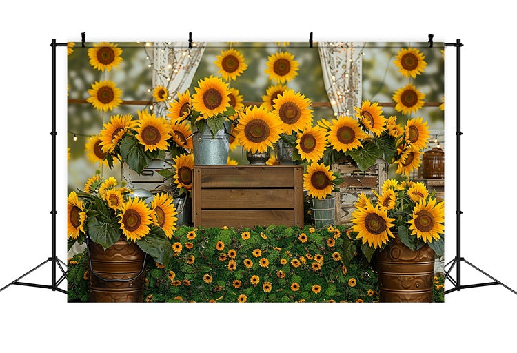 Rustic Wooden Crate Vibrant Sunflower Fall Backdrop UK BRP9-128