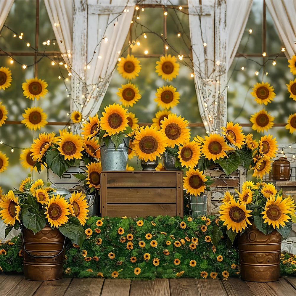 Rustic Wooden Crate Vibrant Sunflower Fall Backdrop UK BRP9-128