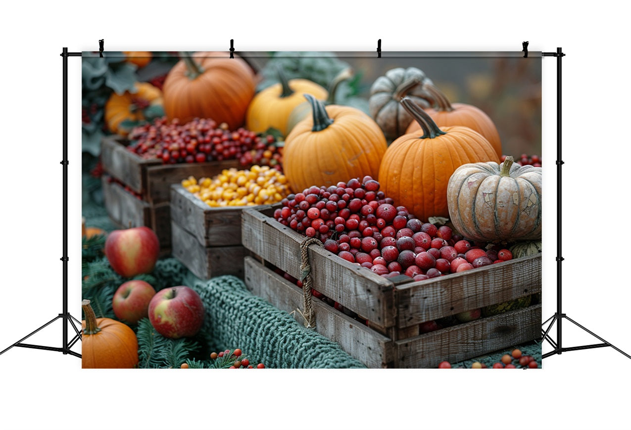 Harvest Wooden Crates Pumpkins Fruit Backdrop UK BRP9-136