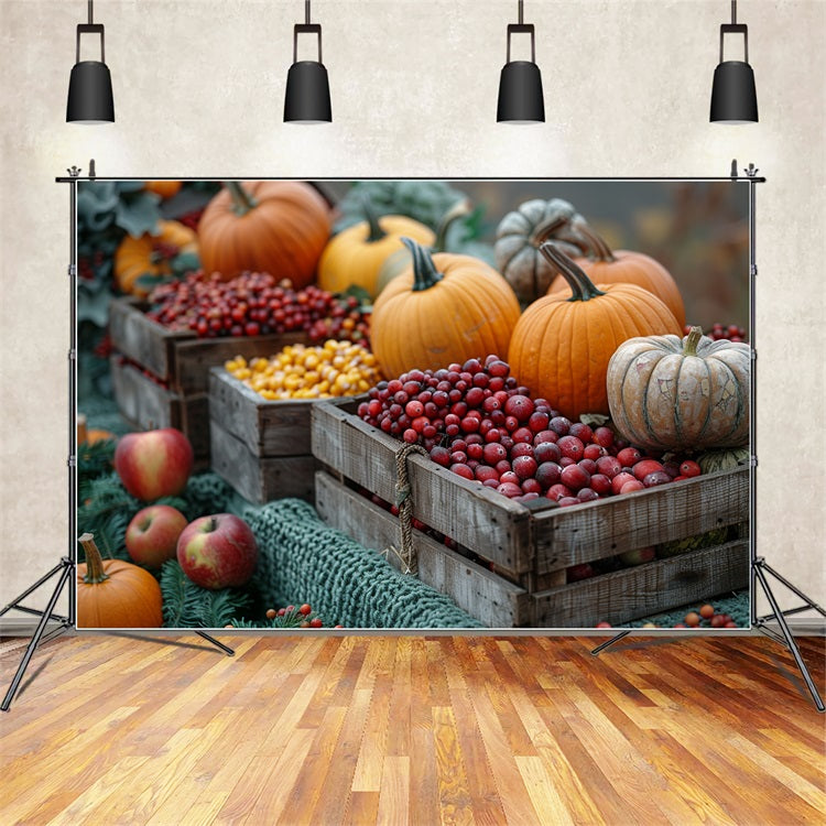 Harvest Wooden Crates Pumpkins Fruit Backdrop UK BRP9-136