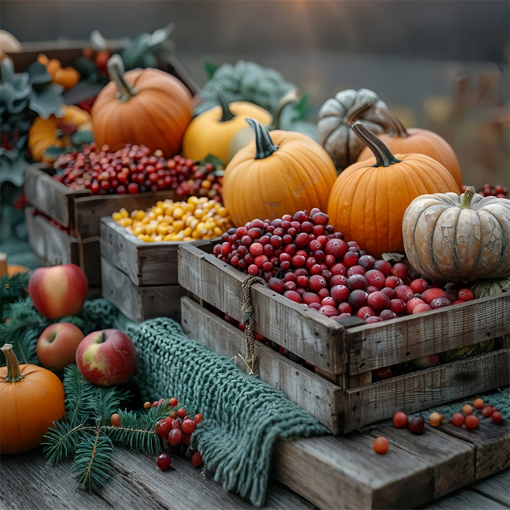 Harvest Wooden Crates Pumpkins Fruit Backdrop UK BRP9-136