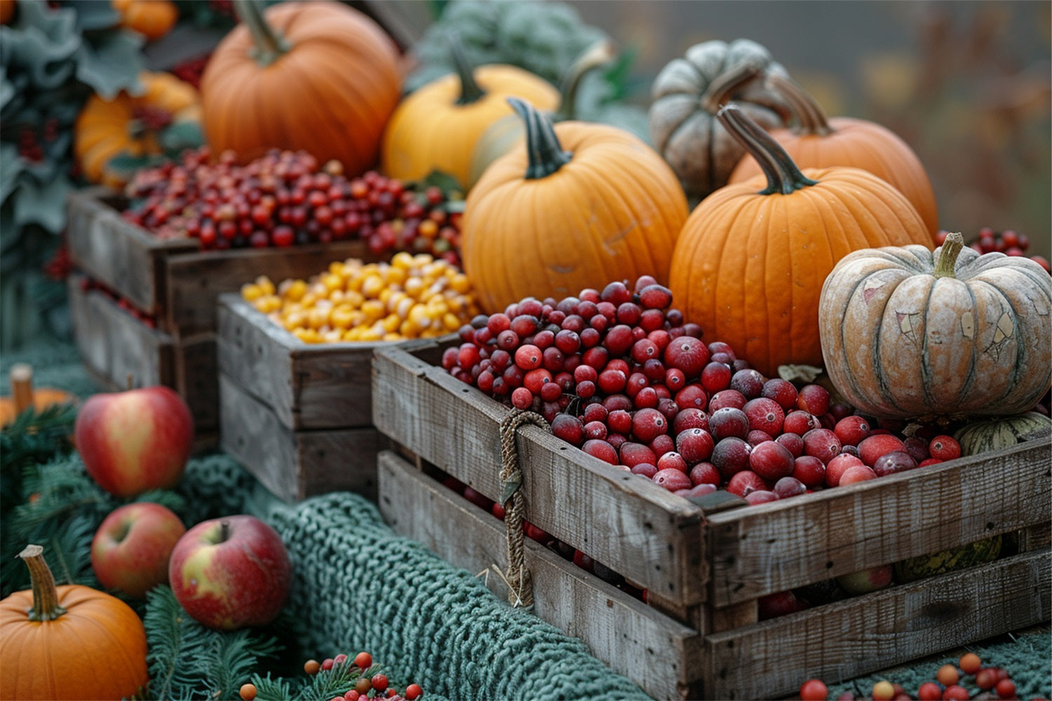 Harvest Wooden Crates Pumpkins Fruit Backdrop UK BRP9-136