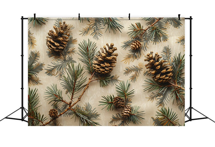 Pine Cones Evergreen Sprigs Neutral Canvas Backdrop UK BRP9-140