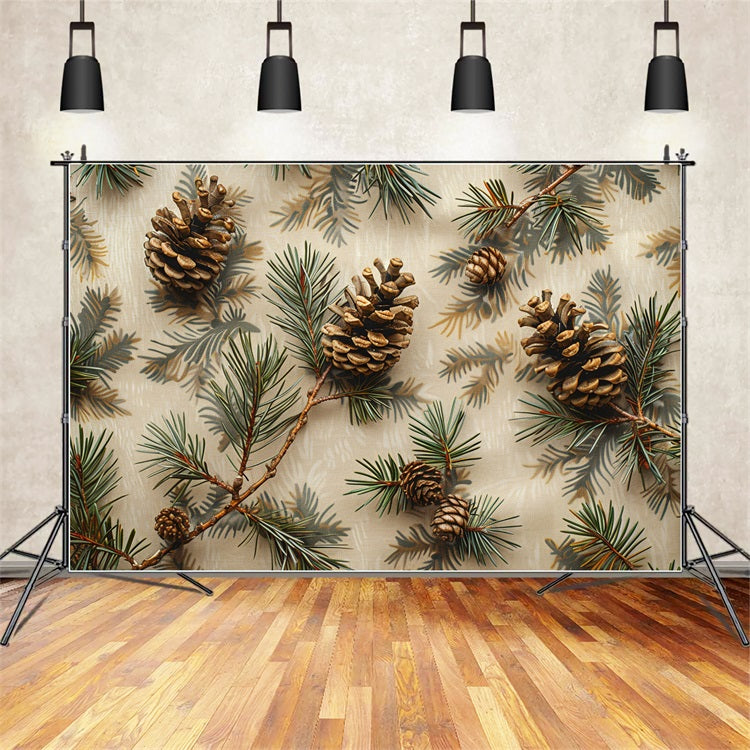 Pine Cones Evergreen Sprigs Neutral Canvas Backdrop UK BRP9-140