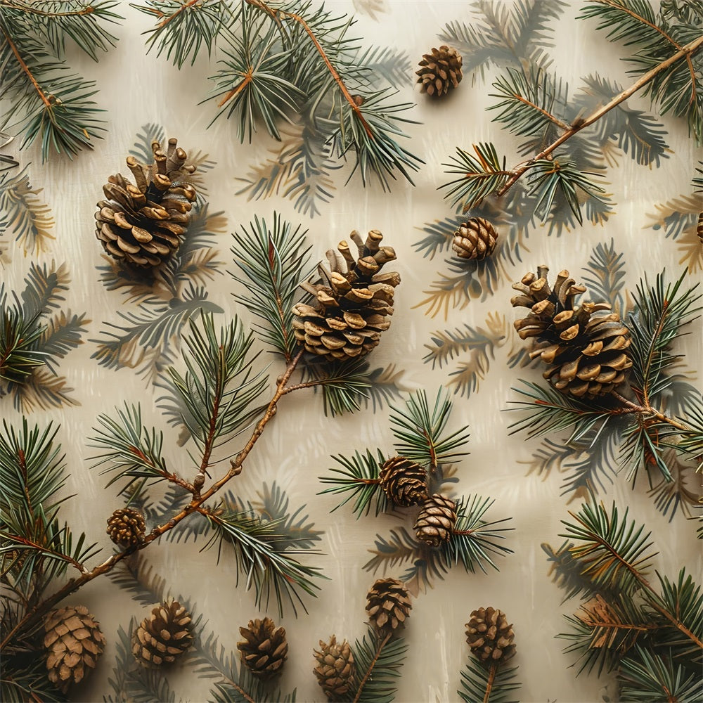 Pine Cones Evergreen Sprigs Neutral Canvas Backdrop UK BRP9-140