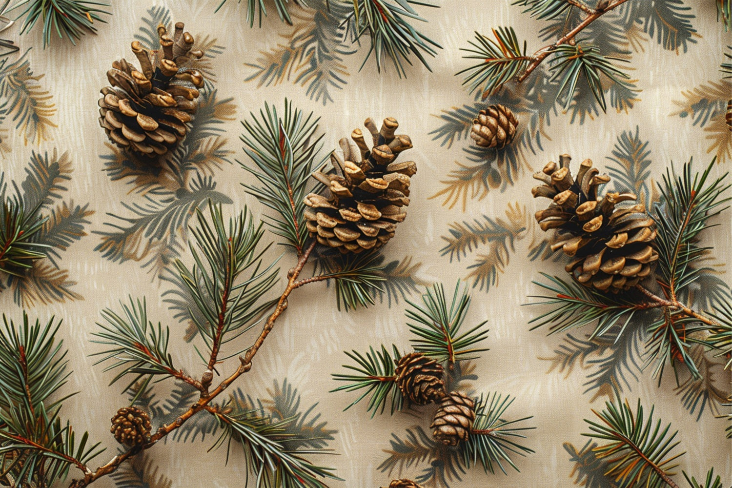 Pine Cones Evergreen Sprigs Neutral Canvas Backdrop UK BRP9-140