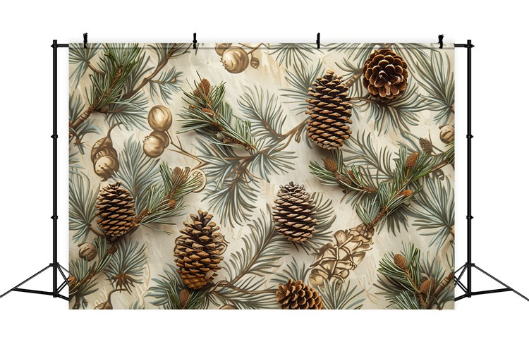 Pine Cones Resting Evergreen Branches Design Backdrop UK BRP9-142