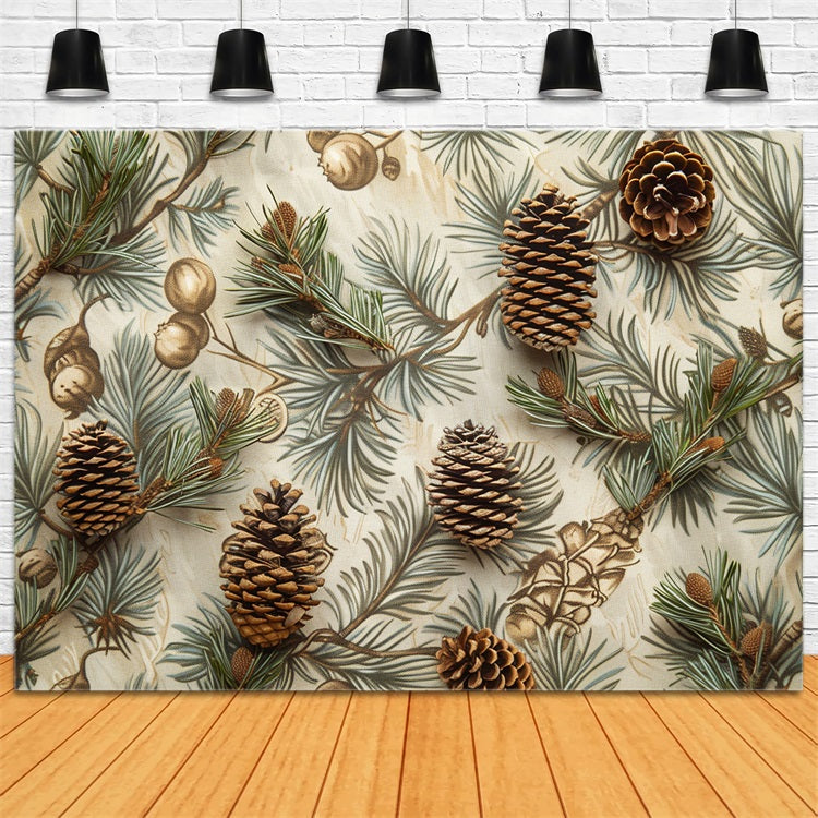 Pine Cones Resting Evergreen Branches Design Backdrop UK BRP9-142