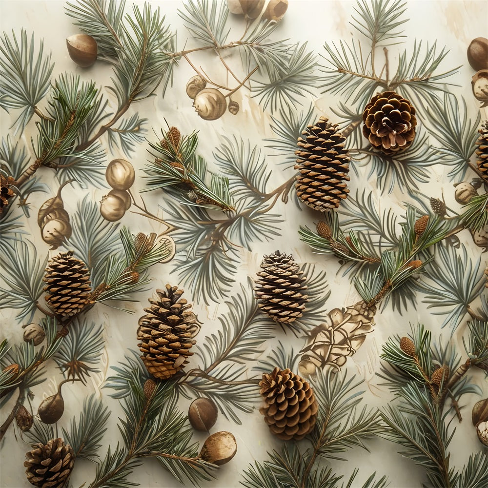 Pine Cones Resting Evergreen Branches Design Backdrop UK BRP9-142