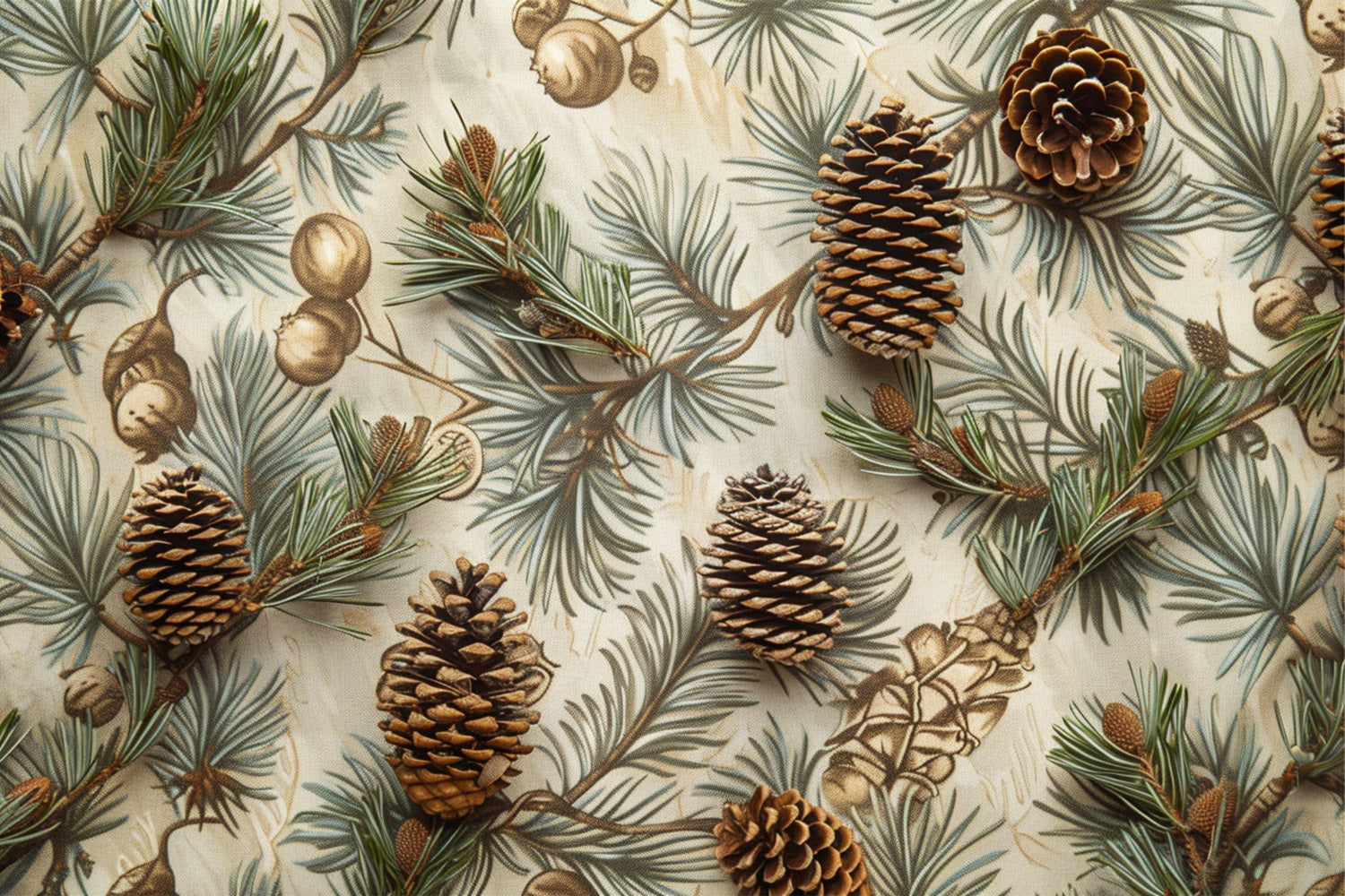 Pine Cones Resting Evergreen Branches Design Backdrop UK BRP9-142