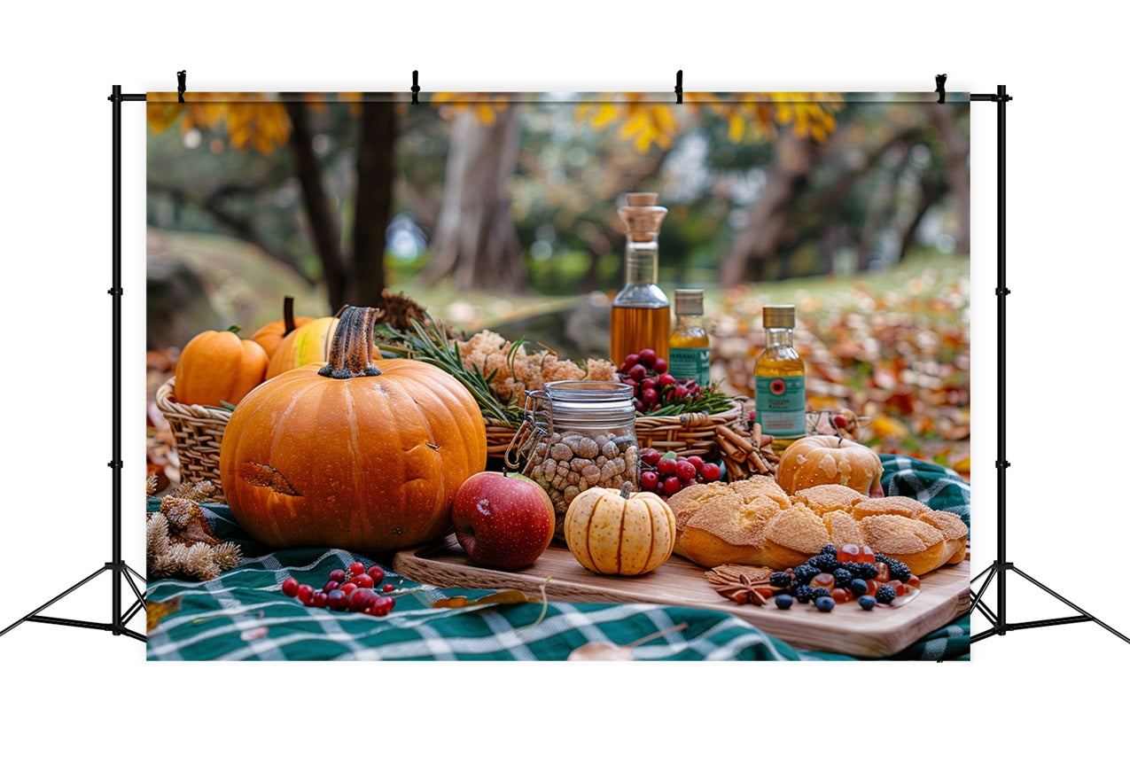 Warm Autumn Picnic Pumpkins Seasonal Delights Backdrop UK BRP9-144