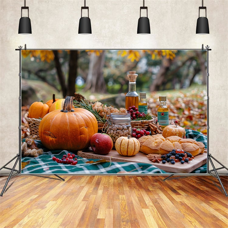 Warm Autumn Picnic Pumpkins Seasonal Delights Backdrop UK BRP9-144