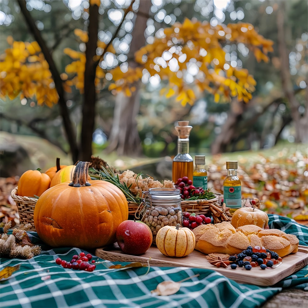 Warm Autumn Picnic Pumpkins Seasonal Delights Backdrop UK BRP9-144