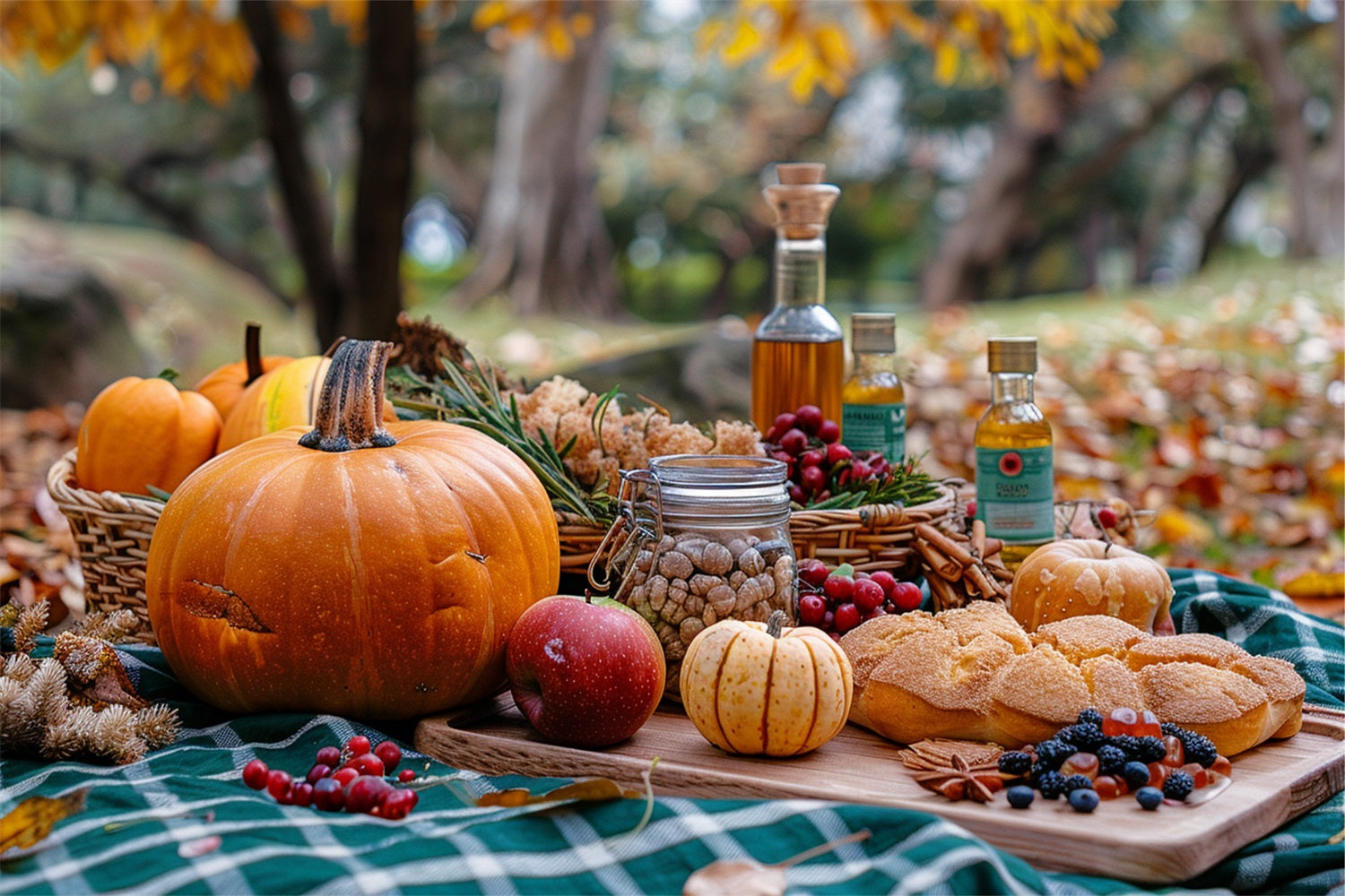 Warm Autumn Picnic Pumpkins Seasonal Delights Backdrop UK BRP9-144