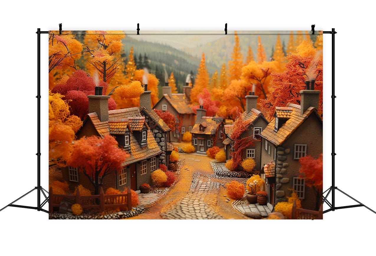 Autumn Dream Village Orange Red Trees Backdrop UK BRP9-150