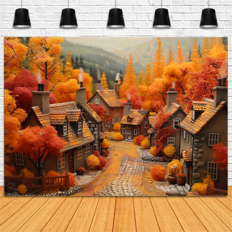 Autumn Dream Village Orange Red Trees Backdrop UK BRP9-150