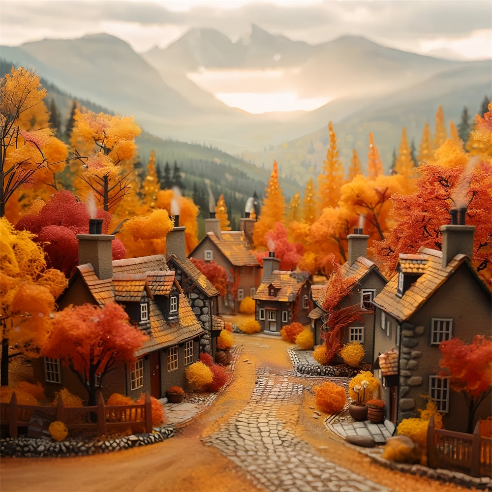 Autumn Dream Village Orange Red Trees Backdrop UK BRP9-150