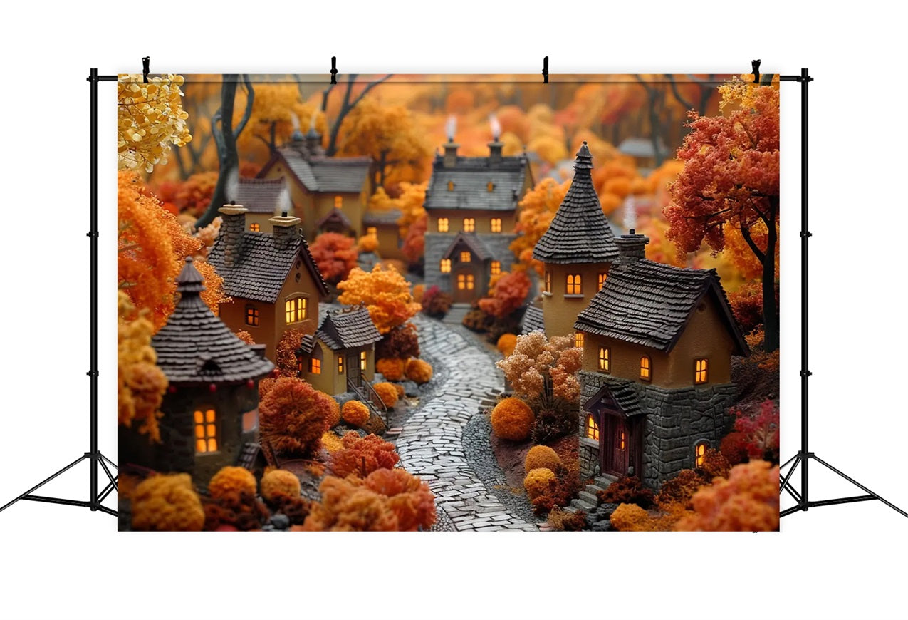 Golden Leaves Cottages Autumn Village Backdrop UK BRP9-152