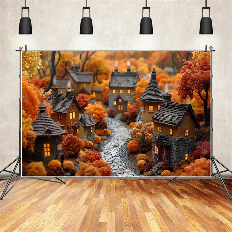 Golden Leaves Cottages Autumn Village Backdrop UK BRP9-152