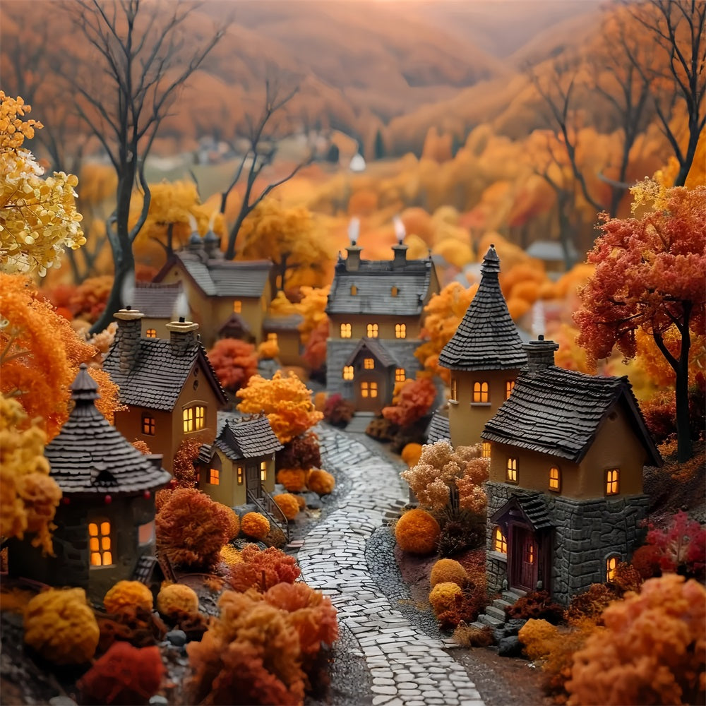 Golden Leaves Cottages Autumn Village Backdrop UK BRP9-152