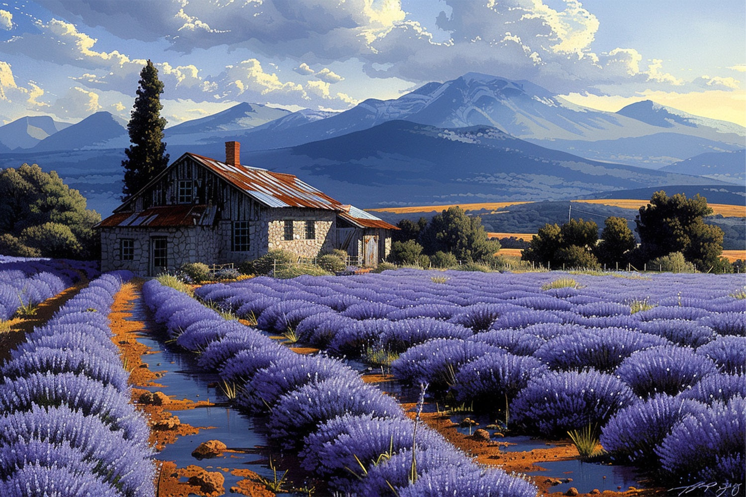 Rolling Lavender Fields Mountain View Backdrop UK BRP9-153