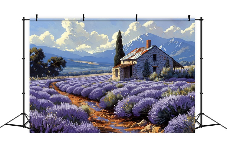 Endless Lavender Rows Scenic Mountain Horizon Backdrop UK BRP9-155