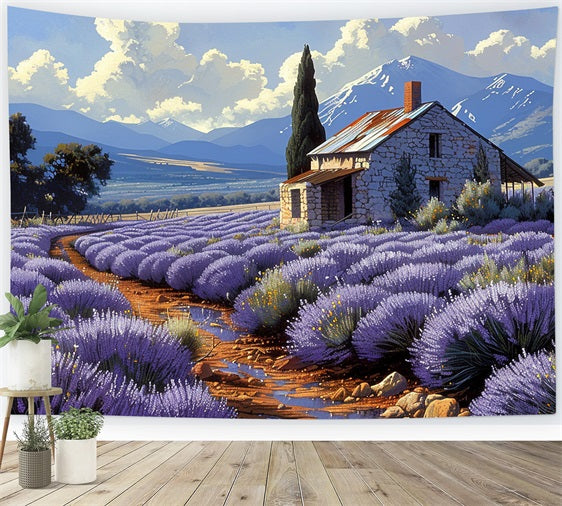 Endless Lavender Rows Scenic Mountain Horizon Backdrop UK BRP9-155