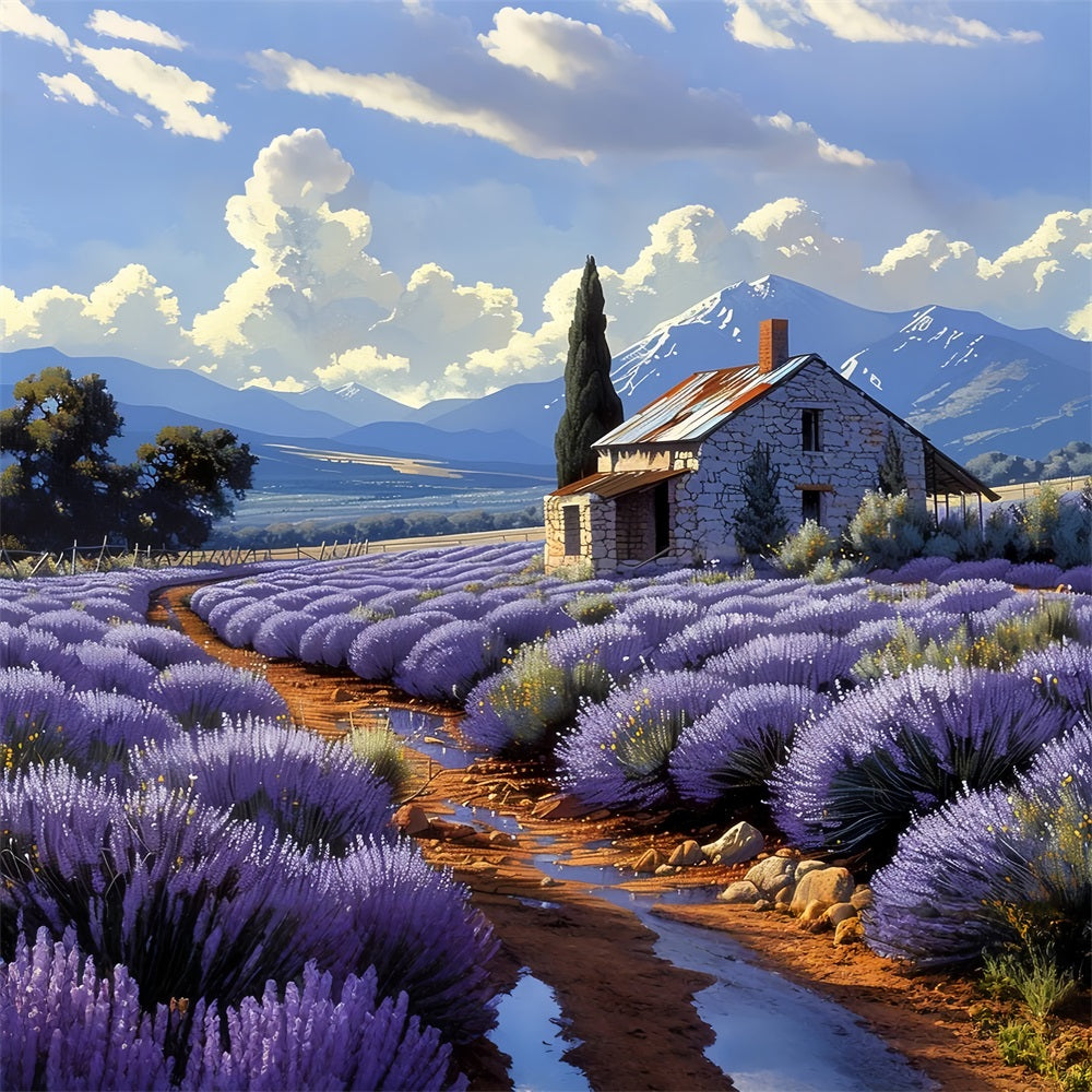 Endless Lavender Rows Scenic Mountain Horizon Backdrop UK BRP9-155