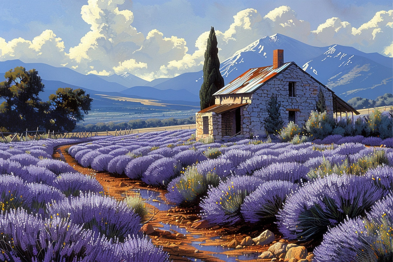 Endless Lavender Rows Scenic Mountain Horizon Backdrop UK BRP9-155