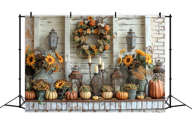 Fall Harvest Mantel Pumpkin Wreath Sunflowers Backdrop UK BRP9-158