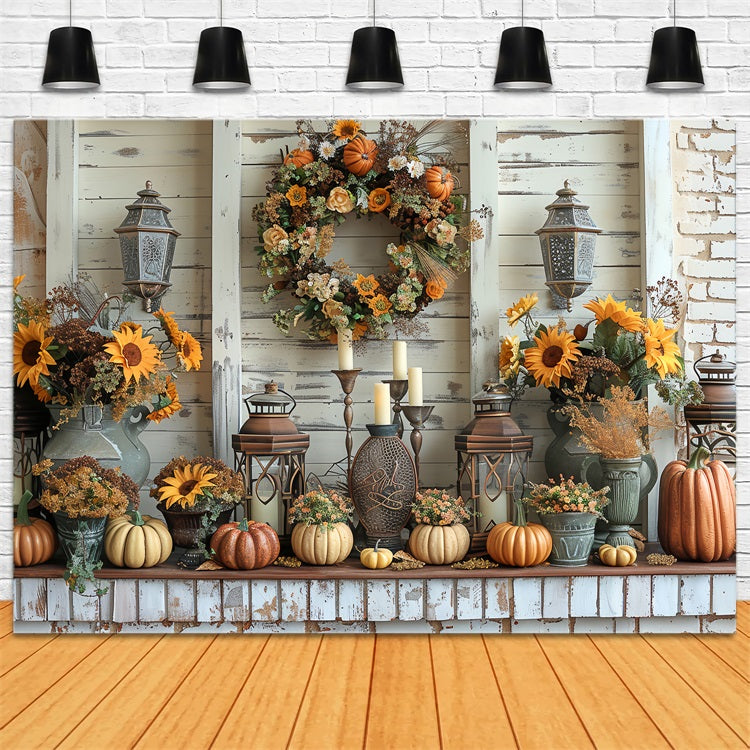 Fall Harvest Mantel Pumpkin Wreath Sunflowers Backdrop UK BRP9-158